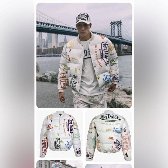 Von Dutch White All Over Print Unisex Puffer Jacket - Picture 7 of 7